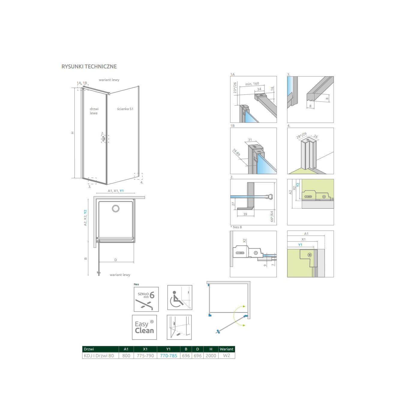 Drzwi Prysznicowe Nes KDJ I Czarne 80 Lewe Frame 10022080-54-56L Radaway