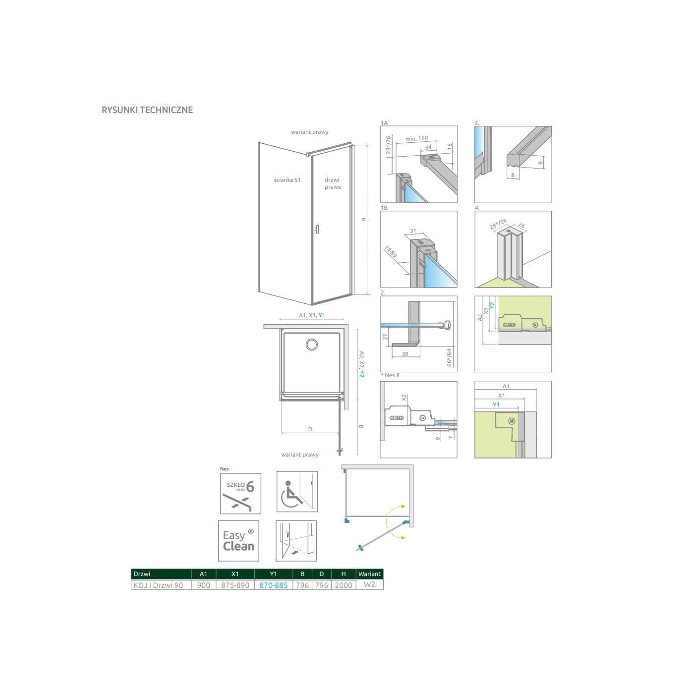 Drzwi Prysznicowe Nes KDJ I Czarne 90 Prawe Frame 10022090-54-56R Radaway