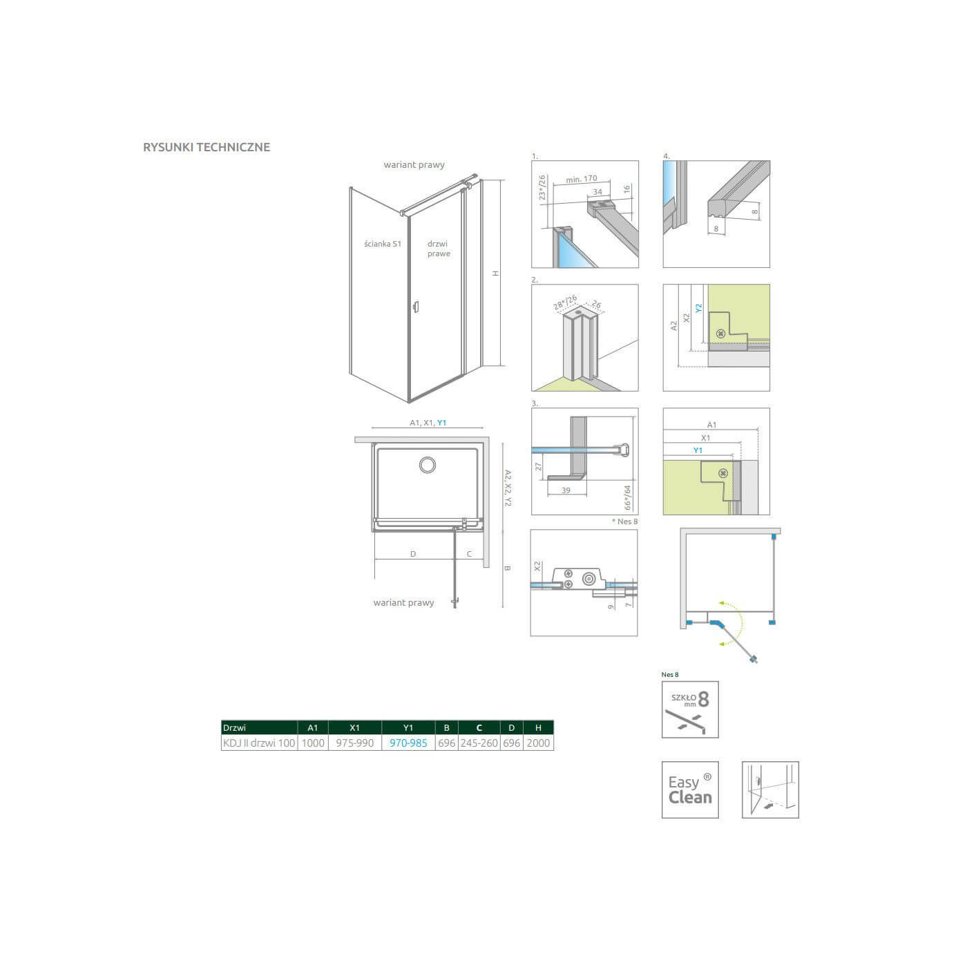 Drzwi Prysznicowe Nes 8 KDJ II 100 Prawe 10086100-01-01R Radaway