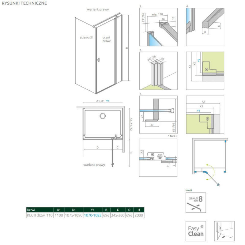 Drzwi Prysznicowe Nes 8 KDJ II 110 Prawe 10086110-01-01R Radaway