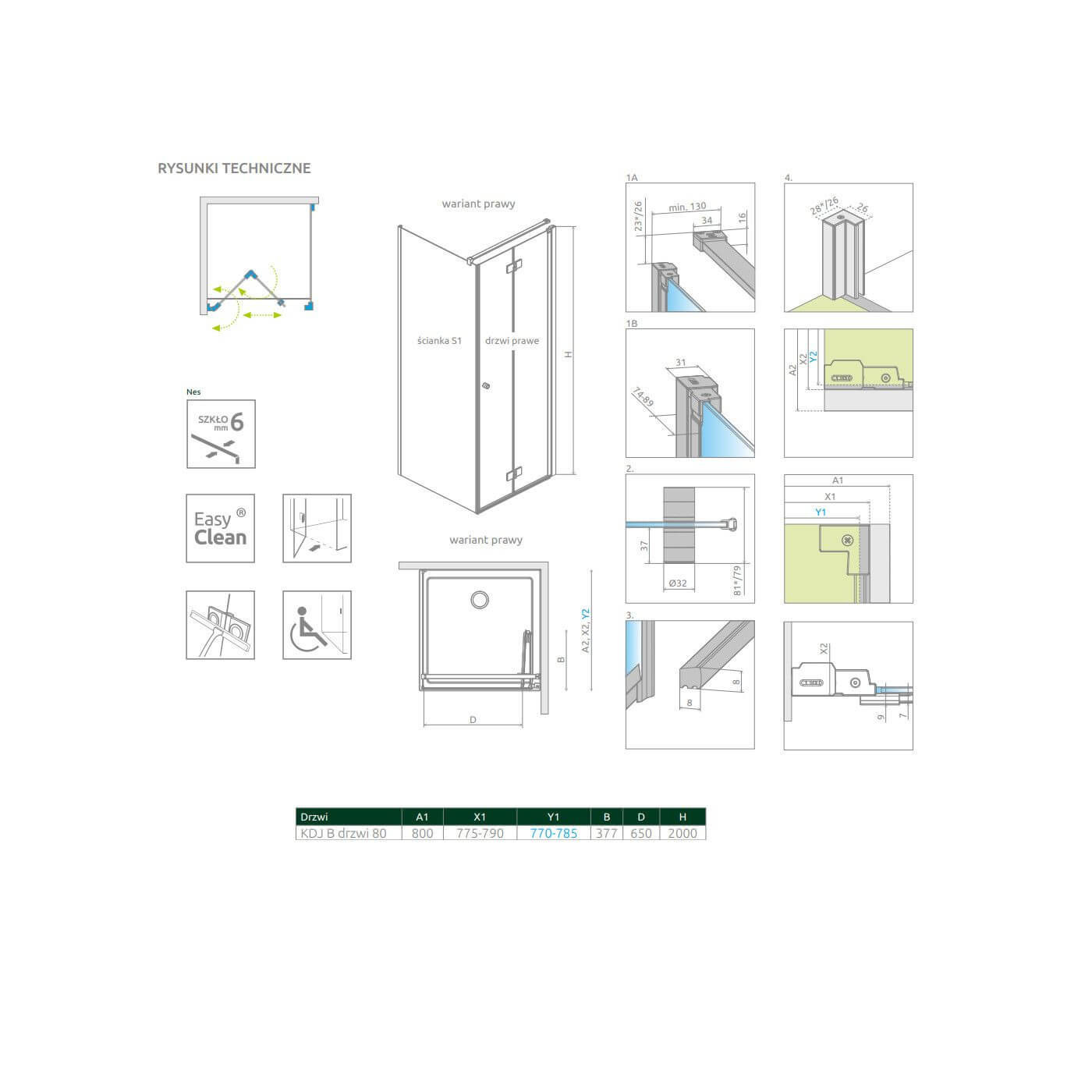 Drzwi Prysznicowe Nes KDJ B 80 Prawe 10025080-01-01R Radaway