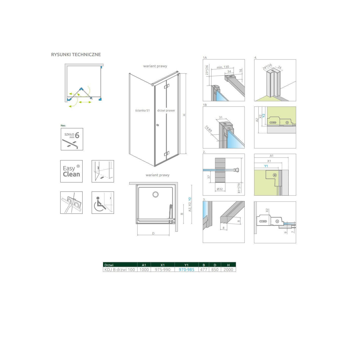 Drzwi Prysznicowe Nes KDJ B 100 Prawe 10025100-01-01R Radaway