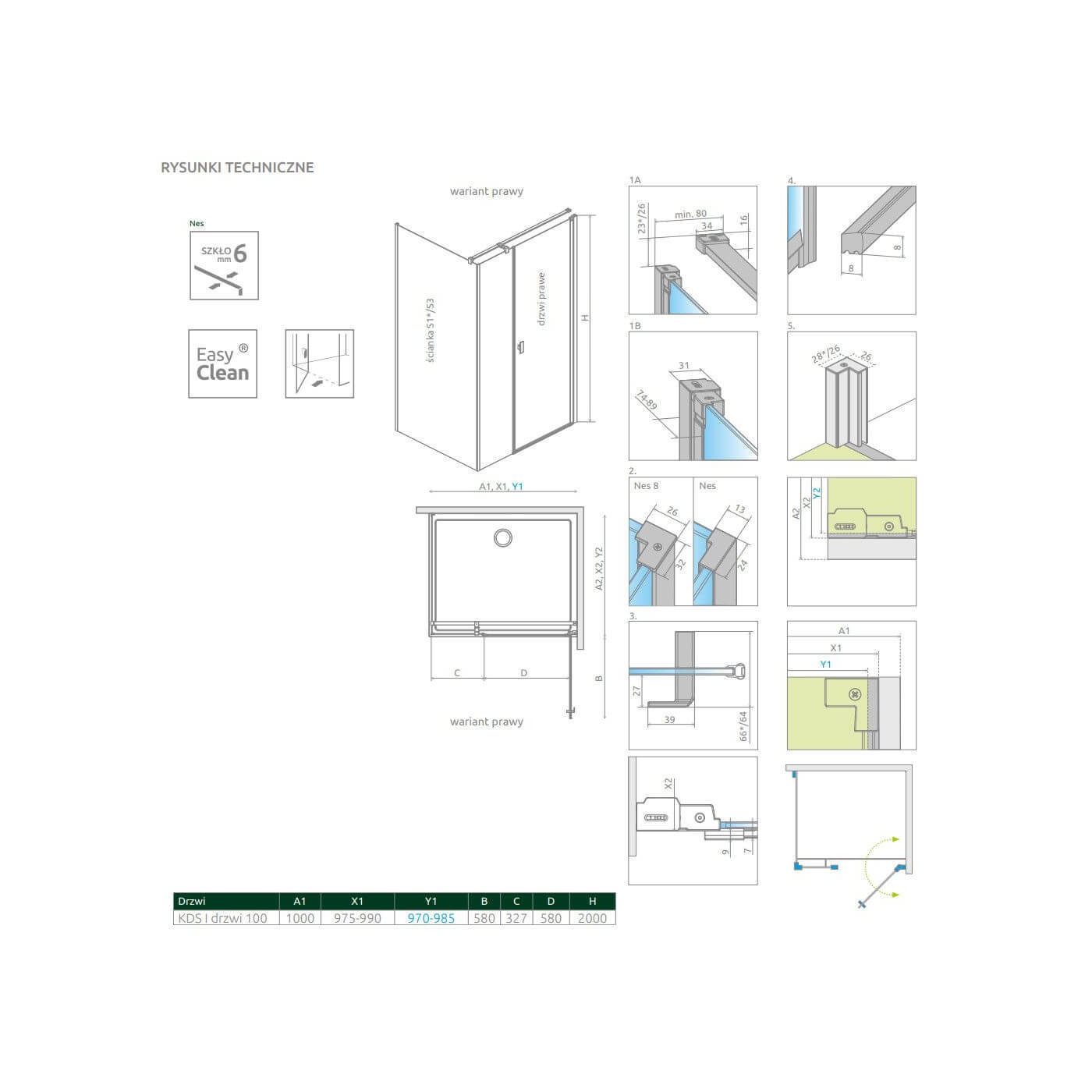 Drzwi Prysznicowe Nes KDS I 100 Prawe 10023100-01-01R Radaway