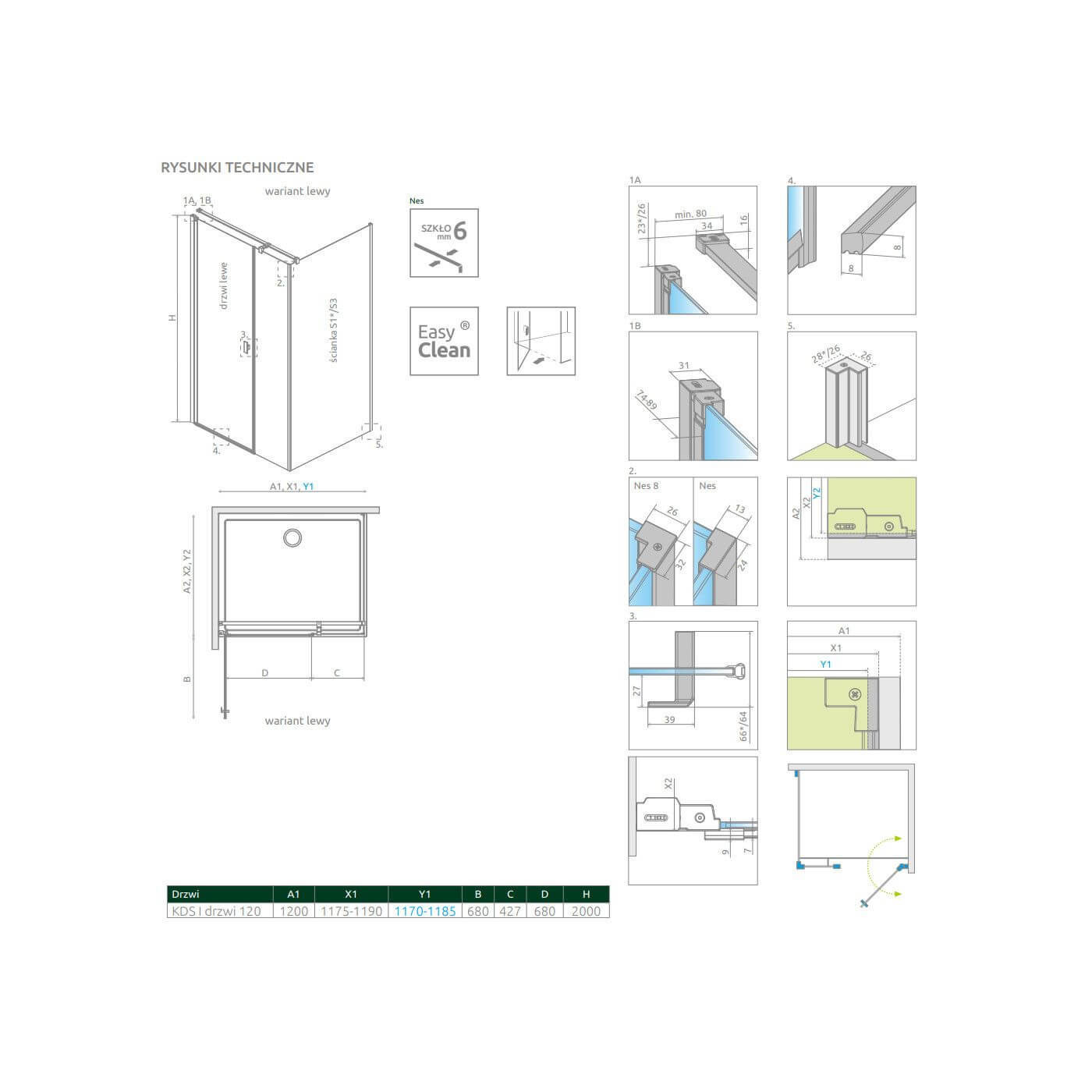 Drzwi Prysznicowe Nes KDS I 120 Lewe 10023120-01-01L Radaway
