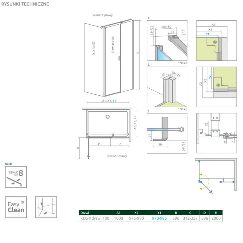 Drzwi Prysznicowe Nes 8 KDS II 100 Prawe 10087100-01-01R Radaway