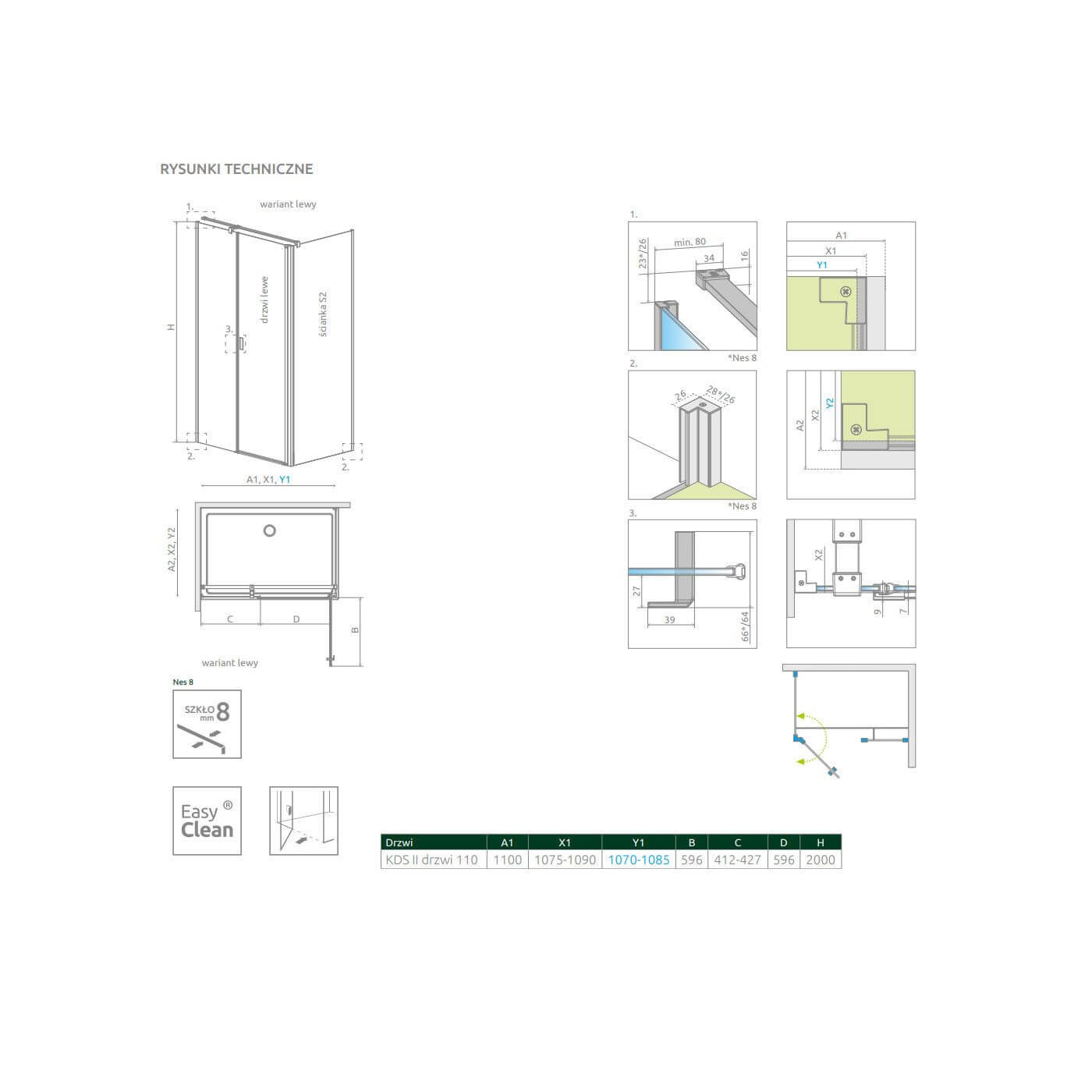 Drzwi Prysznicowe Nes 8 KDS II 110 Lewe 10087110-01-01L Radaway