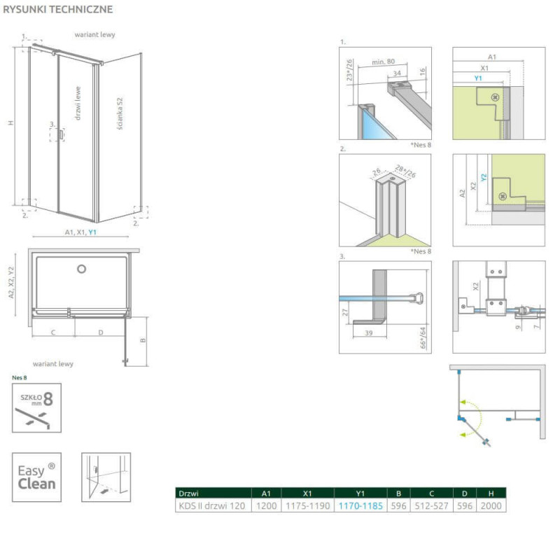 Drzwi Prysznicowe Nes 8 KDS II 120 Lewe 10087120-01-01L Radaway