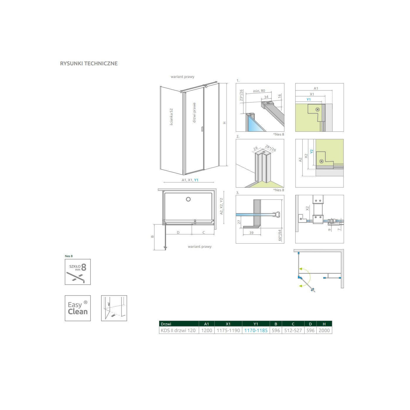 Drzwi Prysznicowe Nes 8 KDS II 120 Prawe 10087120-01-01R Radaway