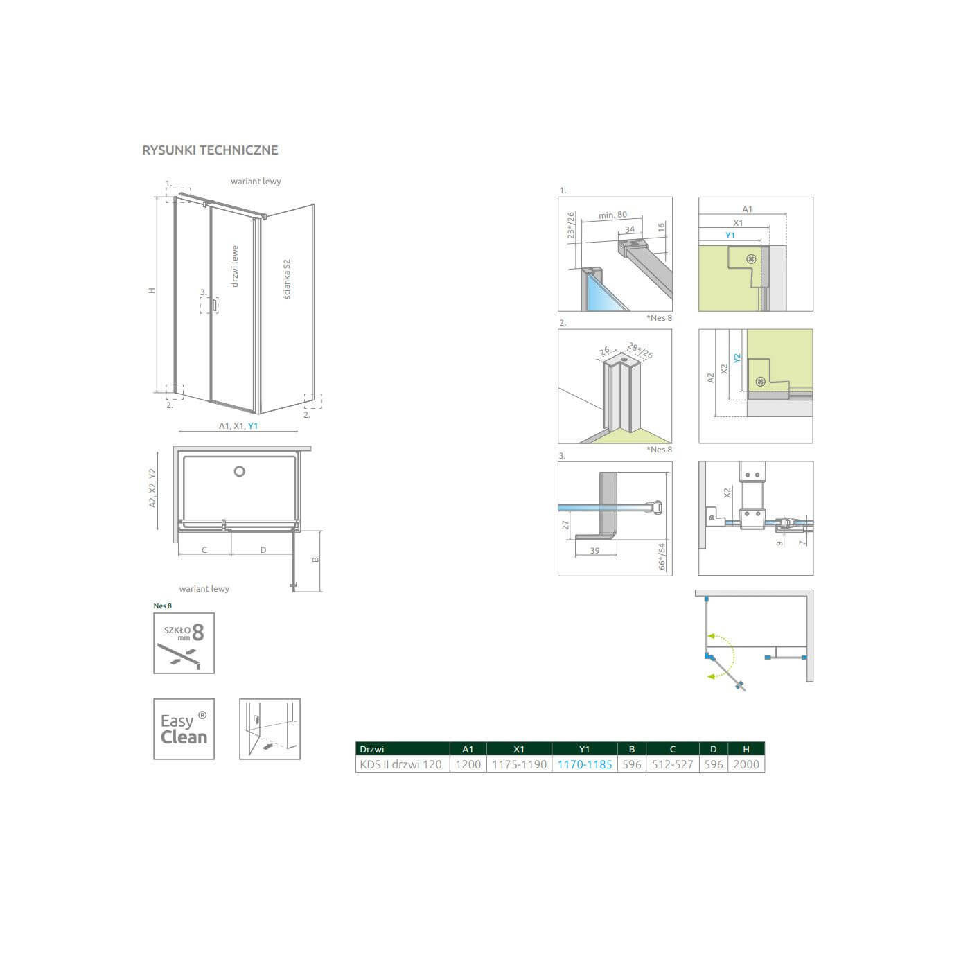 Drzwi Prysznicowe Nes 8 KDS II Czarne 120 Lewe 10087120-54-01L Radaway