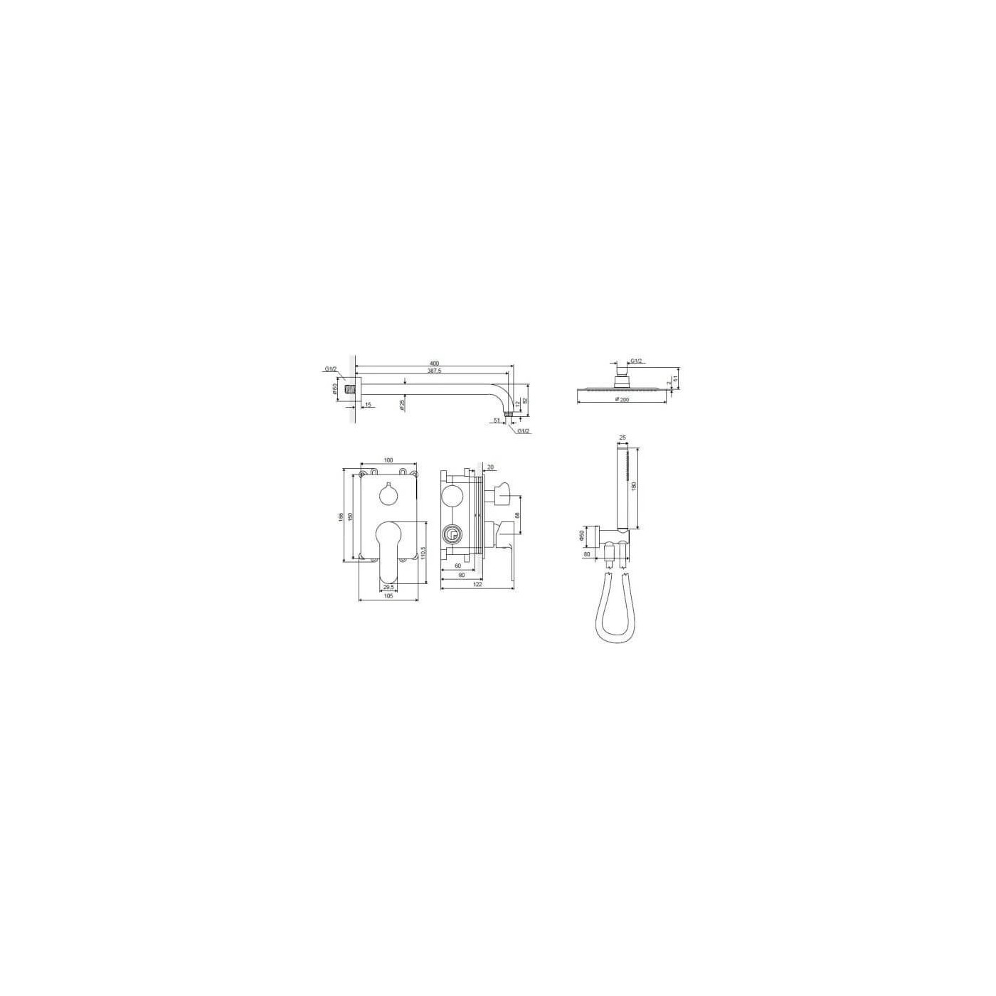 Bateria Prysznicowo-Wannowa Z Elementem Podtynkowym Oxalia Chrom AREX.SET.9045CR Excellent