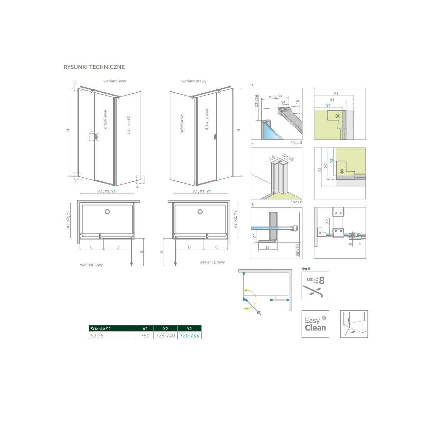 Ścianka Prysznicowa Nes 8 KDS II/DWD S2 75 10080075-01-01 Radaway