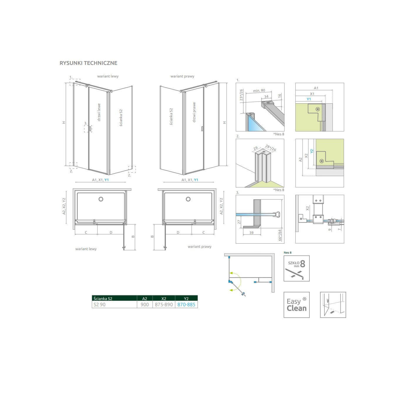 Ścianka Prysznicowa Nes 8 KDS II/DWD S2 90 10080090-01-01 Radaway