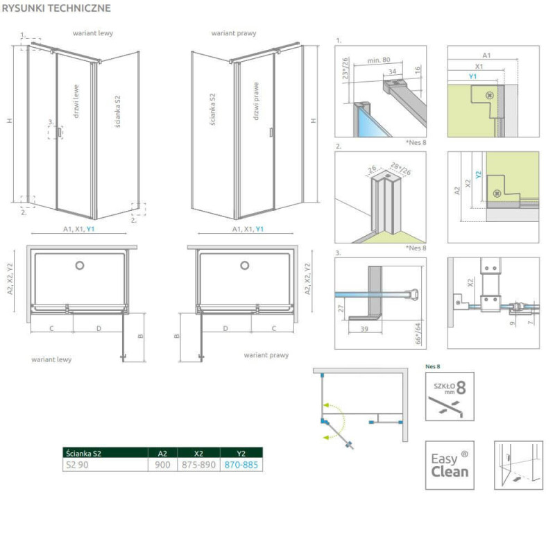 Ścianka Prysznicowa Nes 8 KDS II/DWD S2 90 10080090-01-01 Radaway