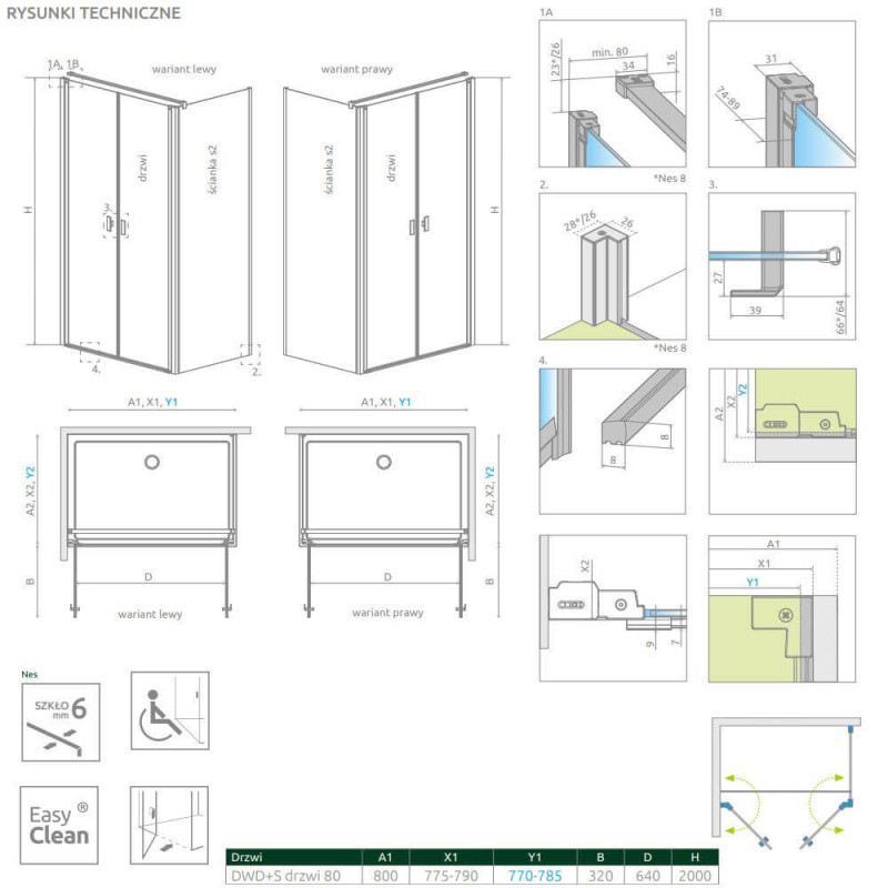 Drzwi Prysznicowe Nes DWD+S 80 10034080-01-01 Radaway