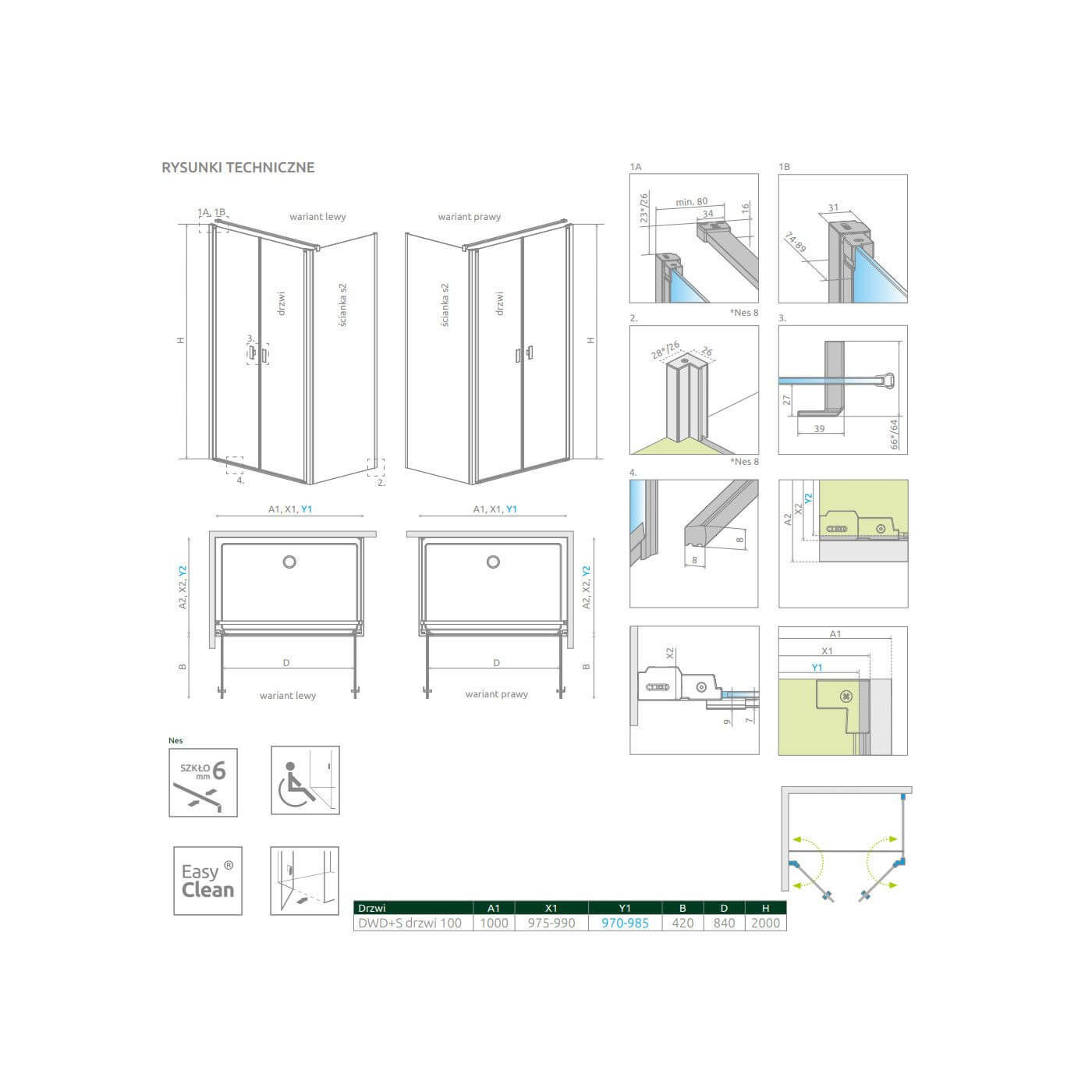 Drzwi Prysznicowe Nes DWD+S Czarne 100 10034100-54-01 Radaway