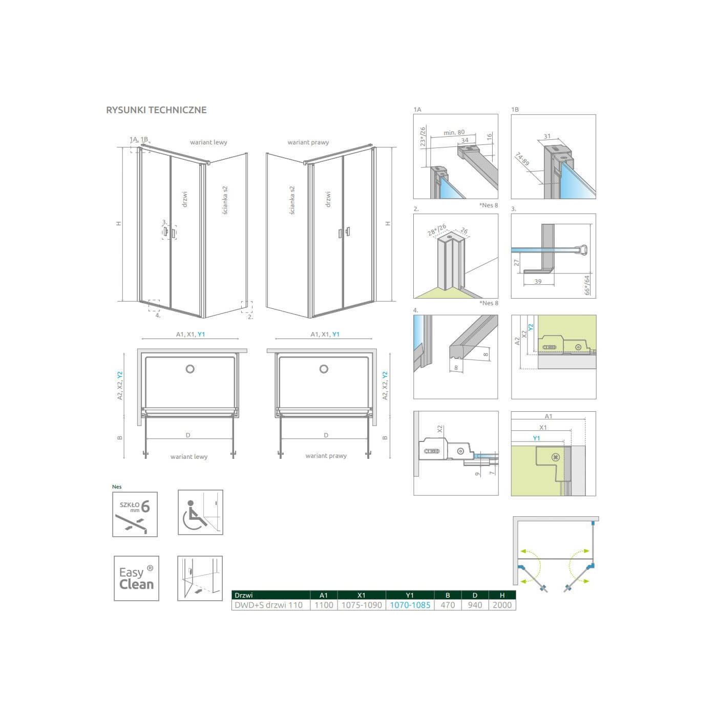 Drzwi Prysznicowe Nes DWD+S Czarne 110 10034110-54-01 Radaway