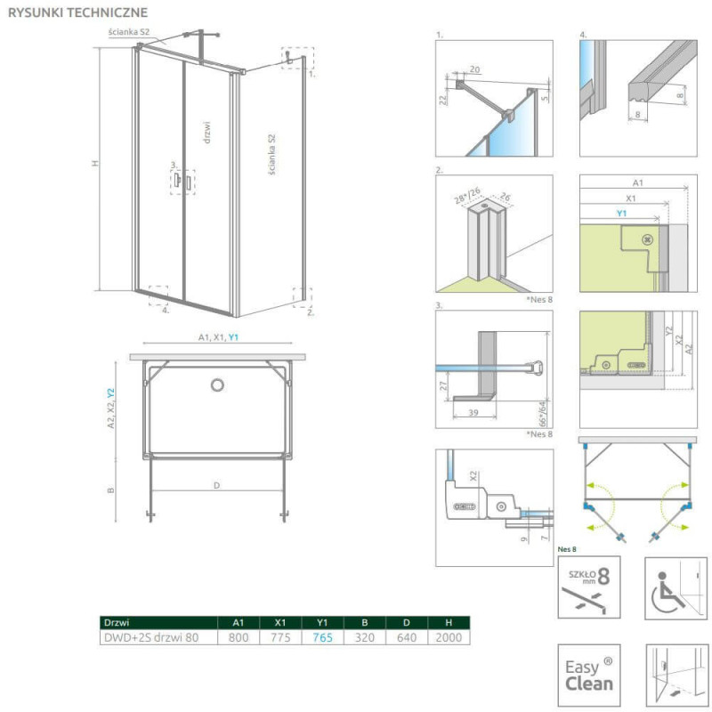 Drzwi Prysznicowe Nes 8 DWD+2S 80 10082180-01-01 Radaway