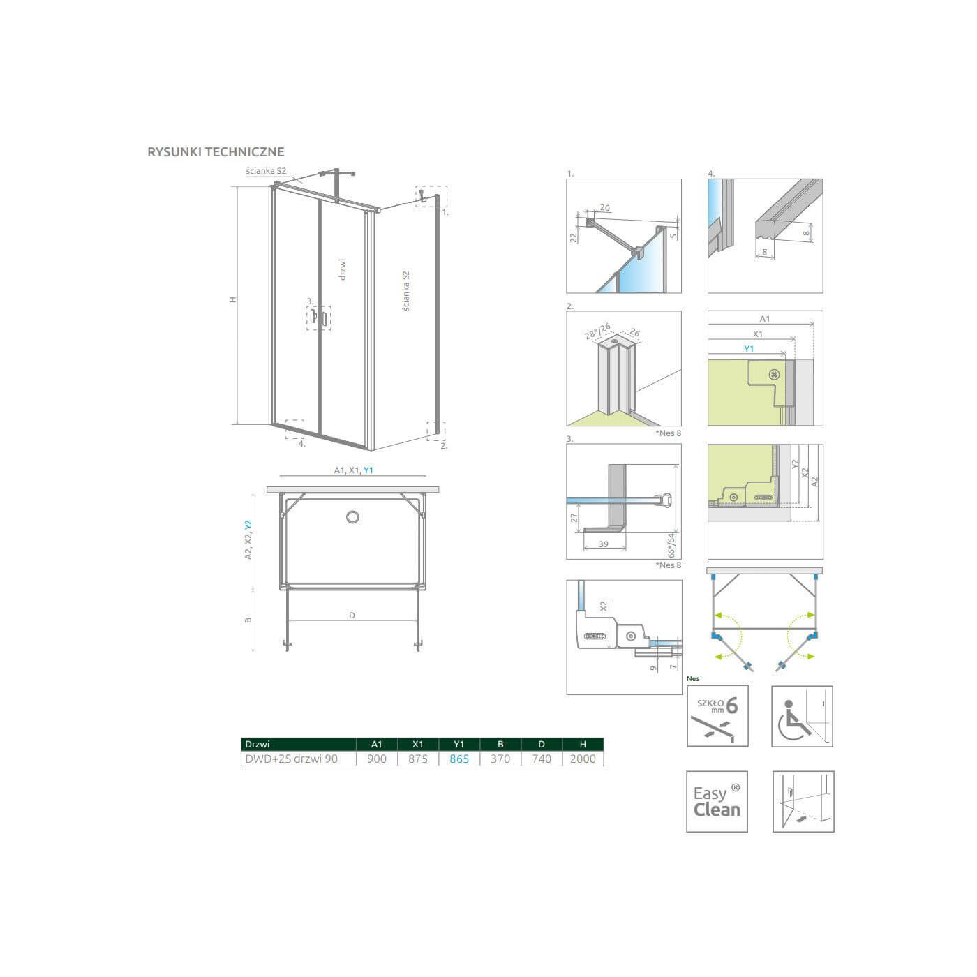 Drzwi Prysznicowe Nes DWD+2S 90 10035090-01-01 Radaway