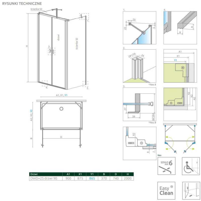 Drzwi Prysznicowe Nes DWD+2S 90 10035090-01-01 Radaway
