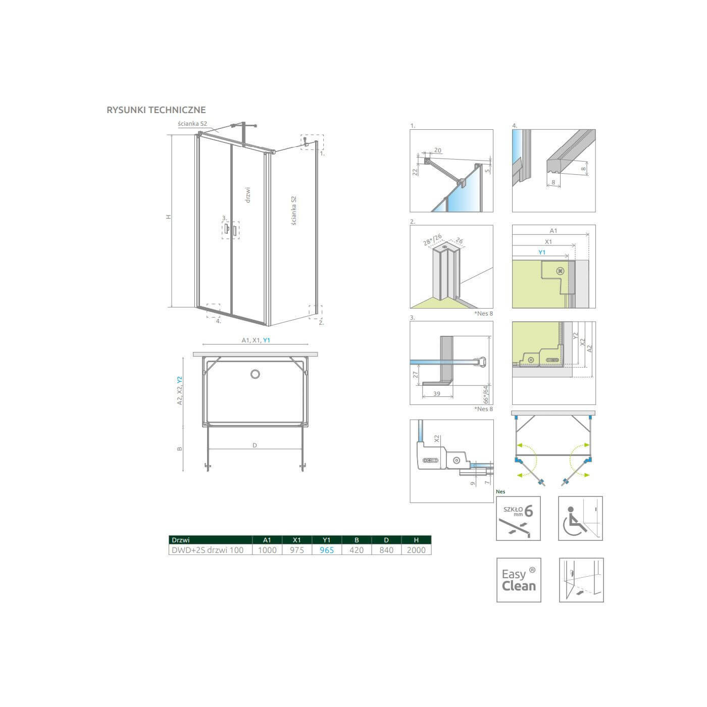 Drzwi Prysznicowe Nes DWD+2S 100 10035100-01-01 Radaway
