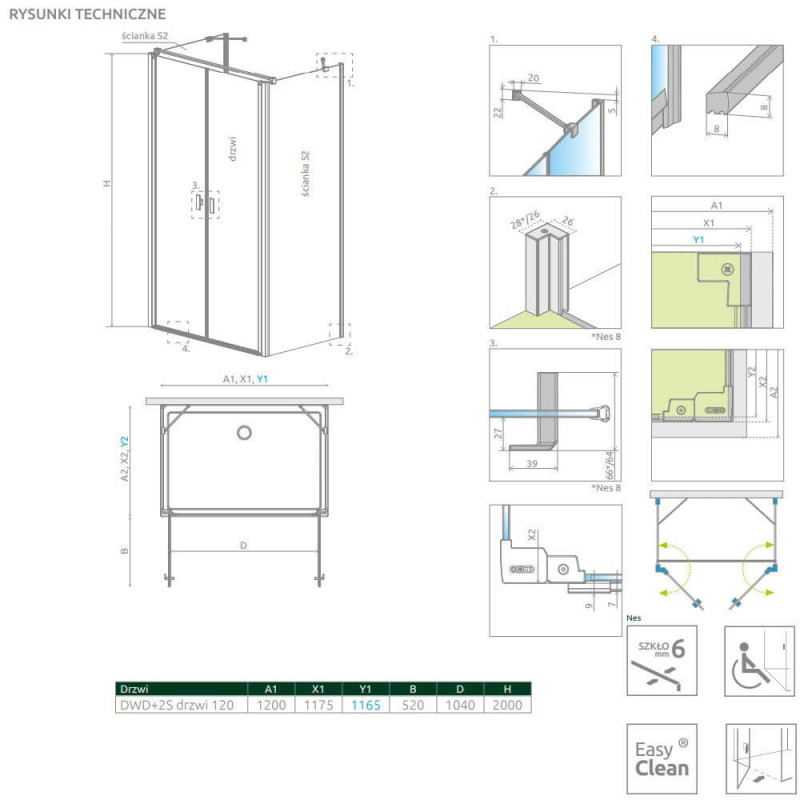 Drzwi Prysznicowe Nes DWD+2S Czarne 120 10035120-54-01 Radaway