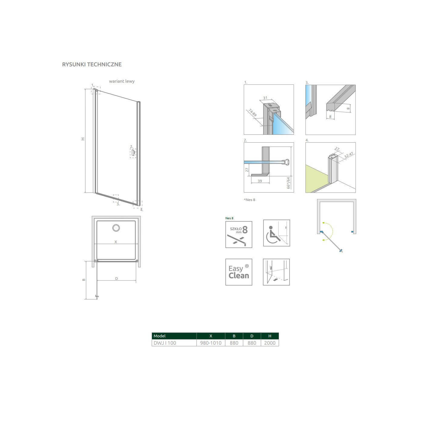 Drzwi Prysznicowe Nes 8 DWJ I 100 Lewe 10076100-01-01L Radaway