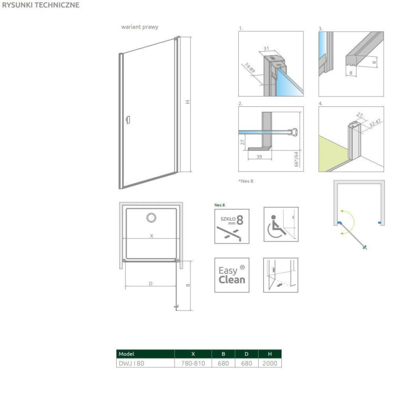 Drzwi Prysznicowe Nes 8 DWJ I Czarne 80 Prawe 10076080-54-01R Radaway