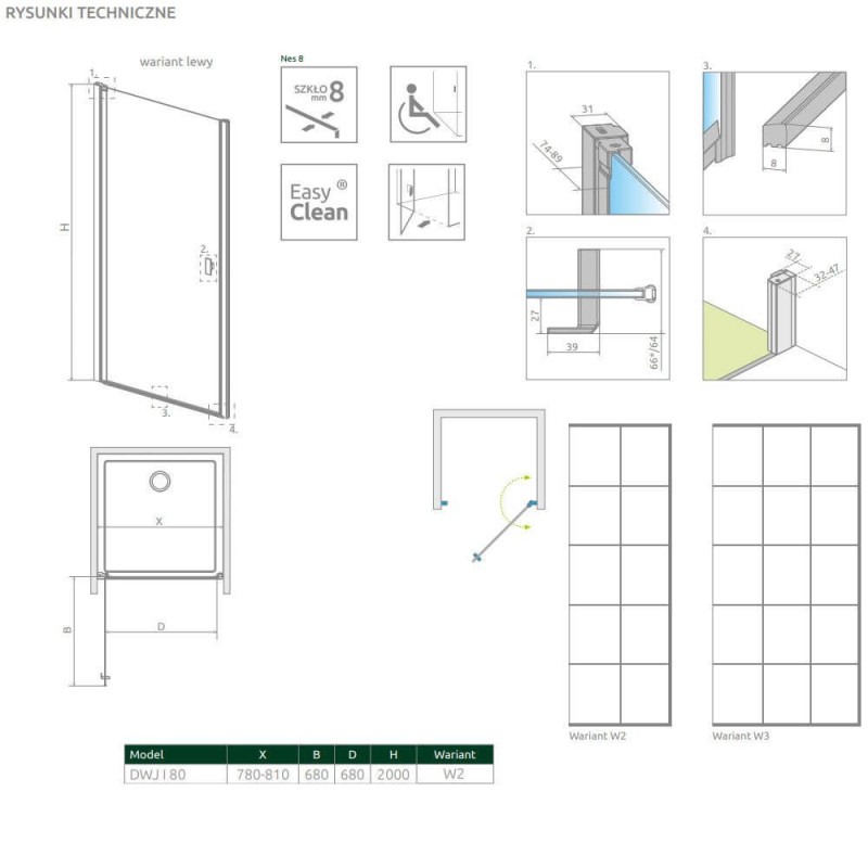 Drzwi Prysznicowe Nes 8 DWJ I Czarne 80 Lewe Factory 10076080-54-55L Radaway