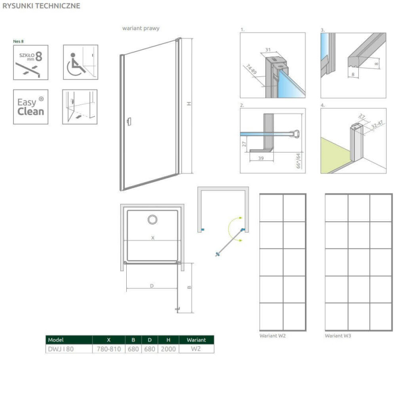 Drzwi Prysznicowe Nes 8 DWJ I Czarne 80 Prawe Factory 10076080-54-55R Radaway