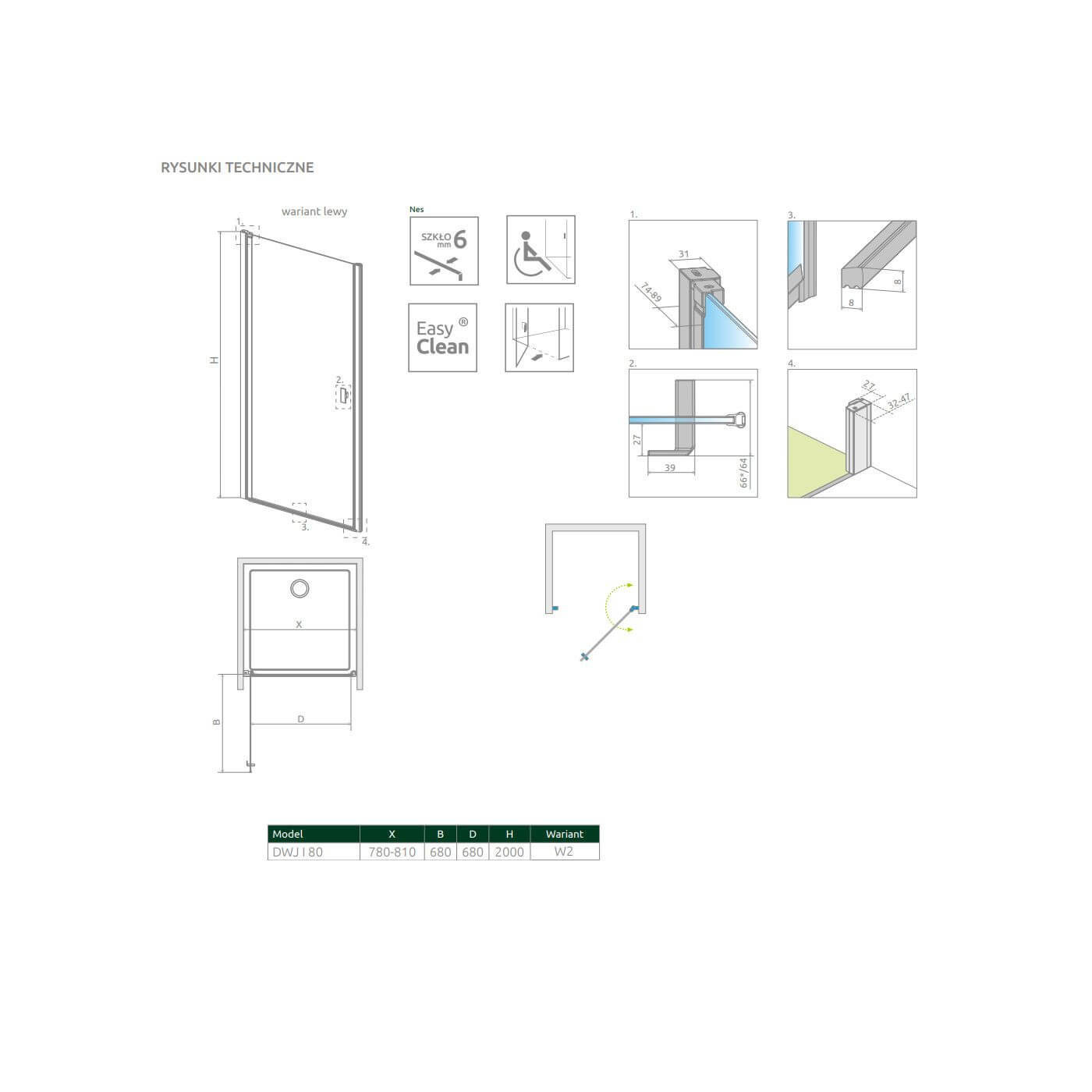 Drzwi Prysznicowe Nes DWJ I Czarne 80 Lewe Frame 10026080-54-56L Radaway