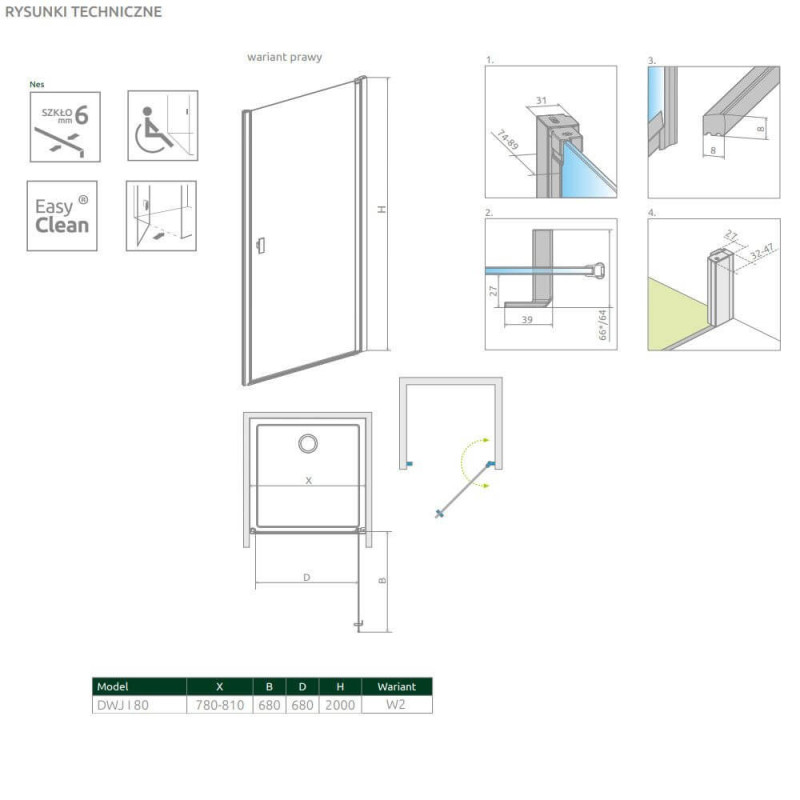 Drzwi Prysznicowe Nes DWJ I Czarne 80 Prawe Frame 10026080-54-56R Radaway
