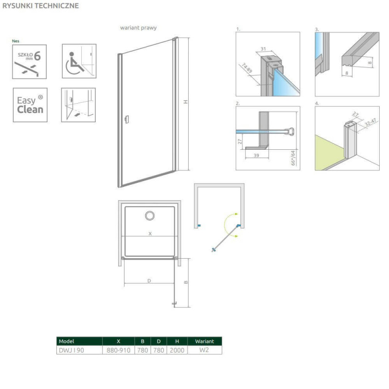 Drzwi Prysznicowe Nes DWJ I Czarne 90 Prawe Frame 10026090-54-56R Radaway