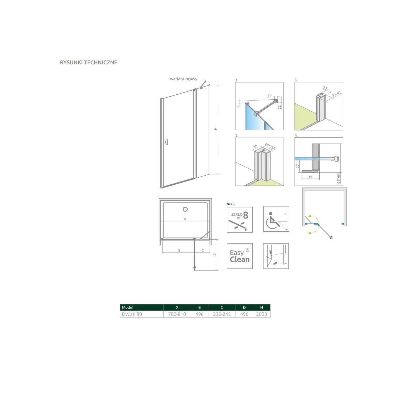 Drzwi Prysznicowe Nes 8 DWJ II 80 Prawe 10083080-01-01R Radaway
