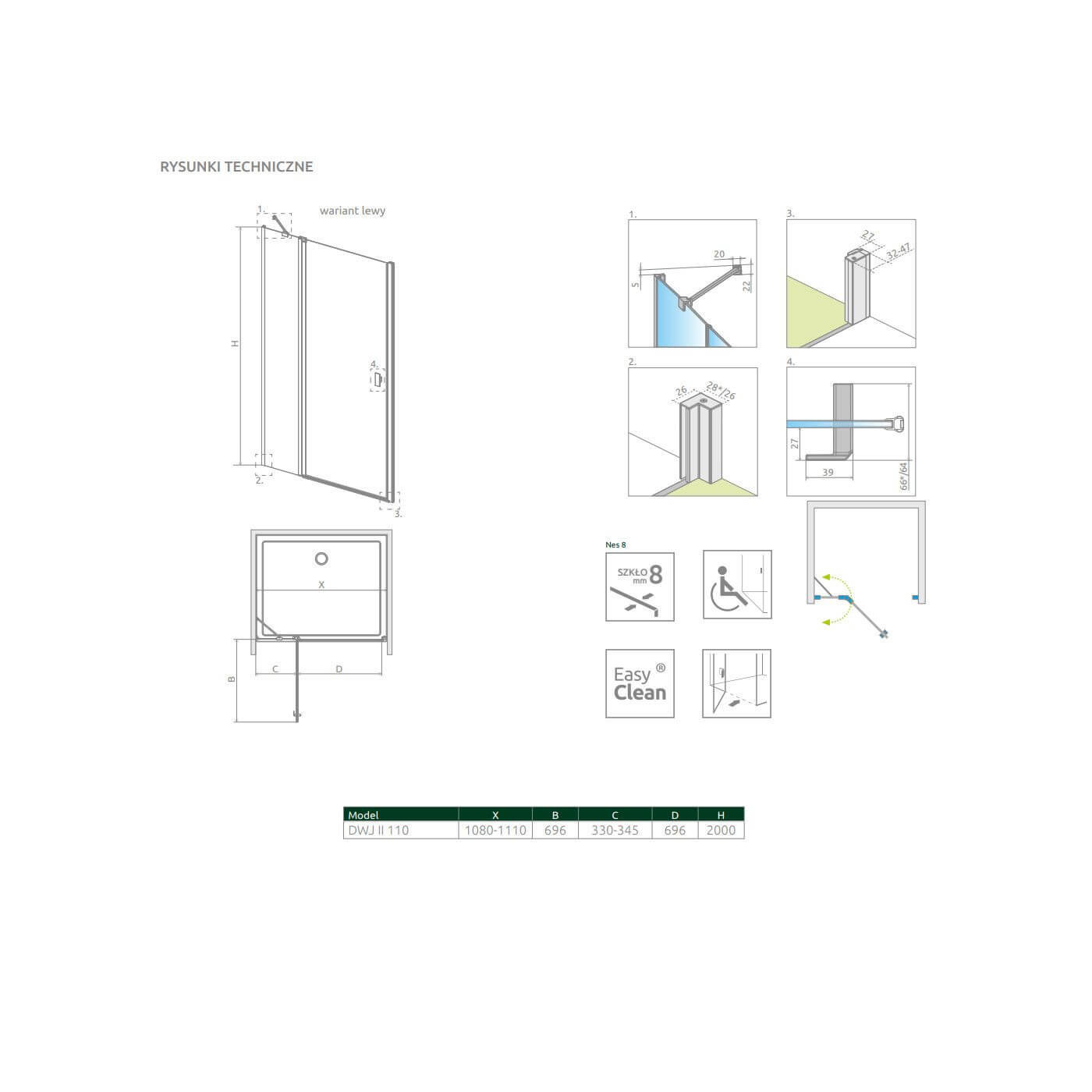 Drzwi Prysznicowe Nes 8 DWJ II 110 Lewe 10083110-01-01L Radaway