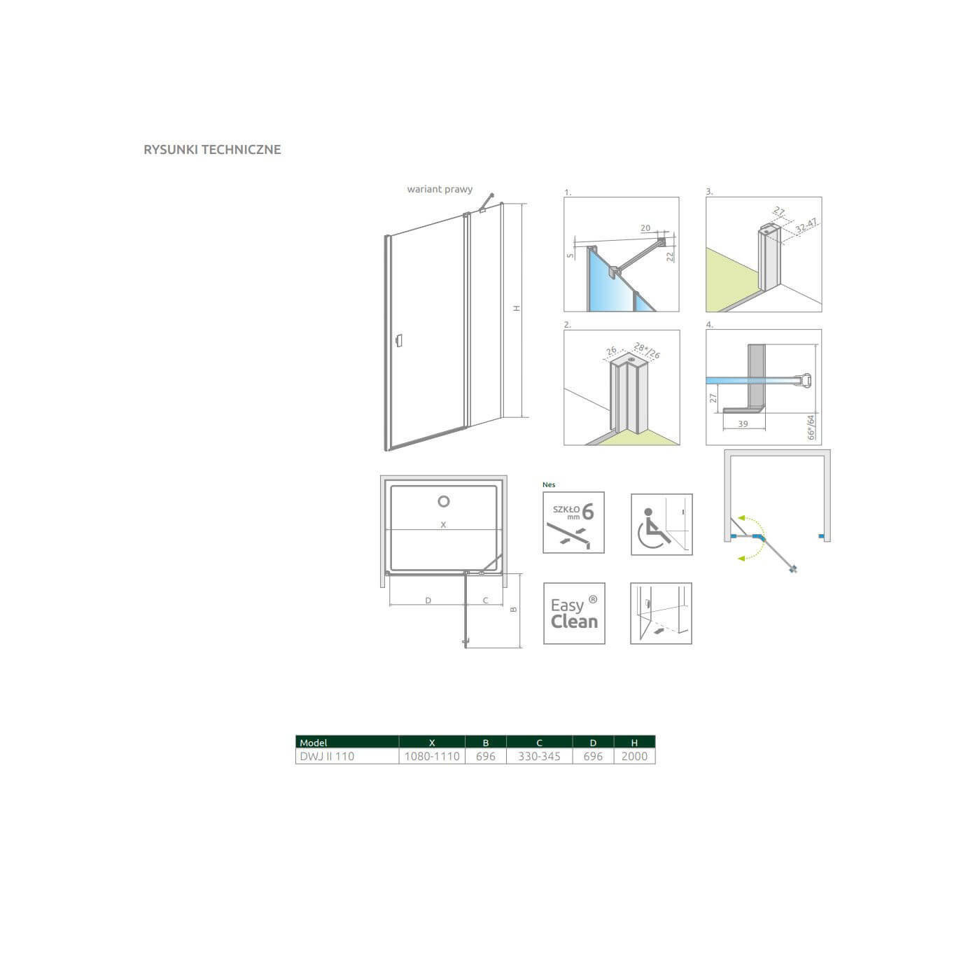 Drzwi Prysznicowe Nes DWJ II 110 Prawe 10036110-01-01R Radaway