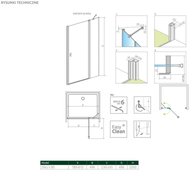 Drzwi Prysznicowe Nes DWJ II Czarne 80 Prawe 10036080-54-01R Radaway