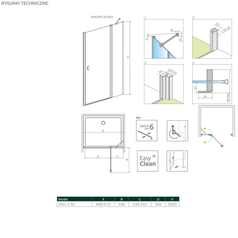 Drzwi Prysznicowe Nes DWJ II Czarne 90 Prawe 10036090-54-01R Radaway