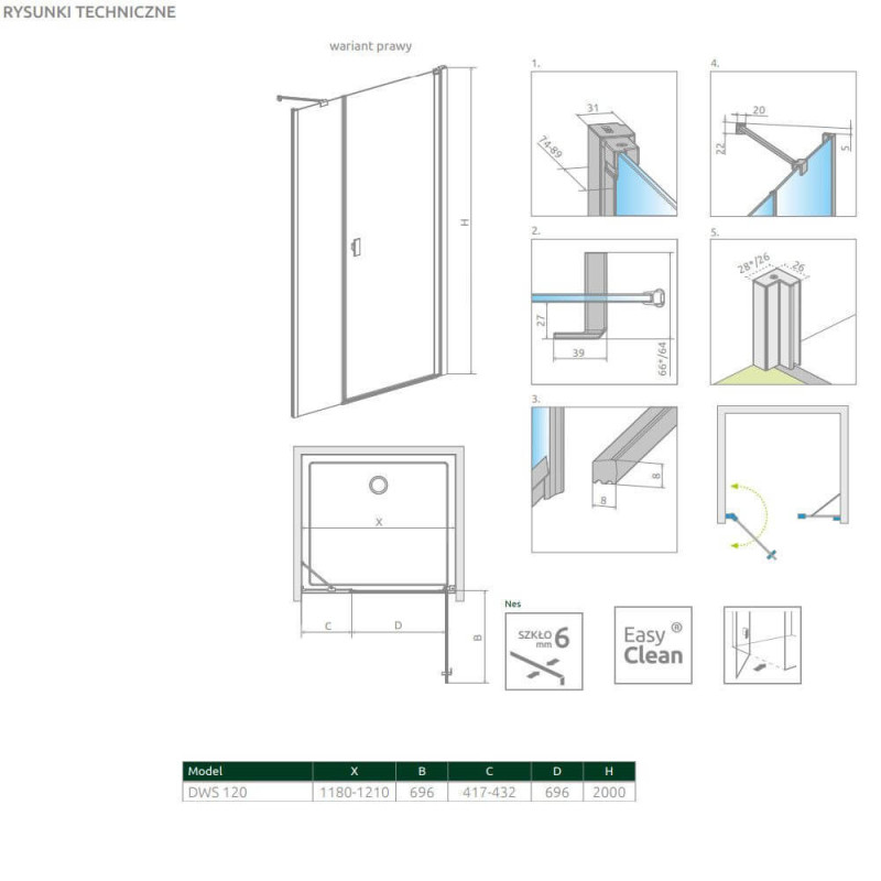 Drzwi Prysznicowe Nes DWS Czarne 120 Prawe 10028120-54-01R Radaway