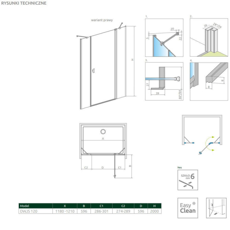 Drzwi Prysznicowe Nes DWJS 120 Prawe 10038120-01-01R Radaway