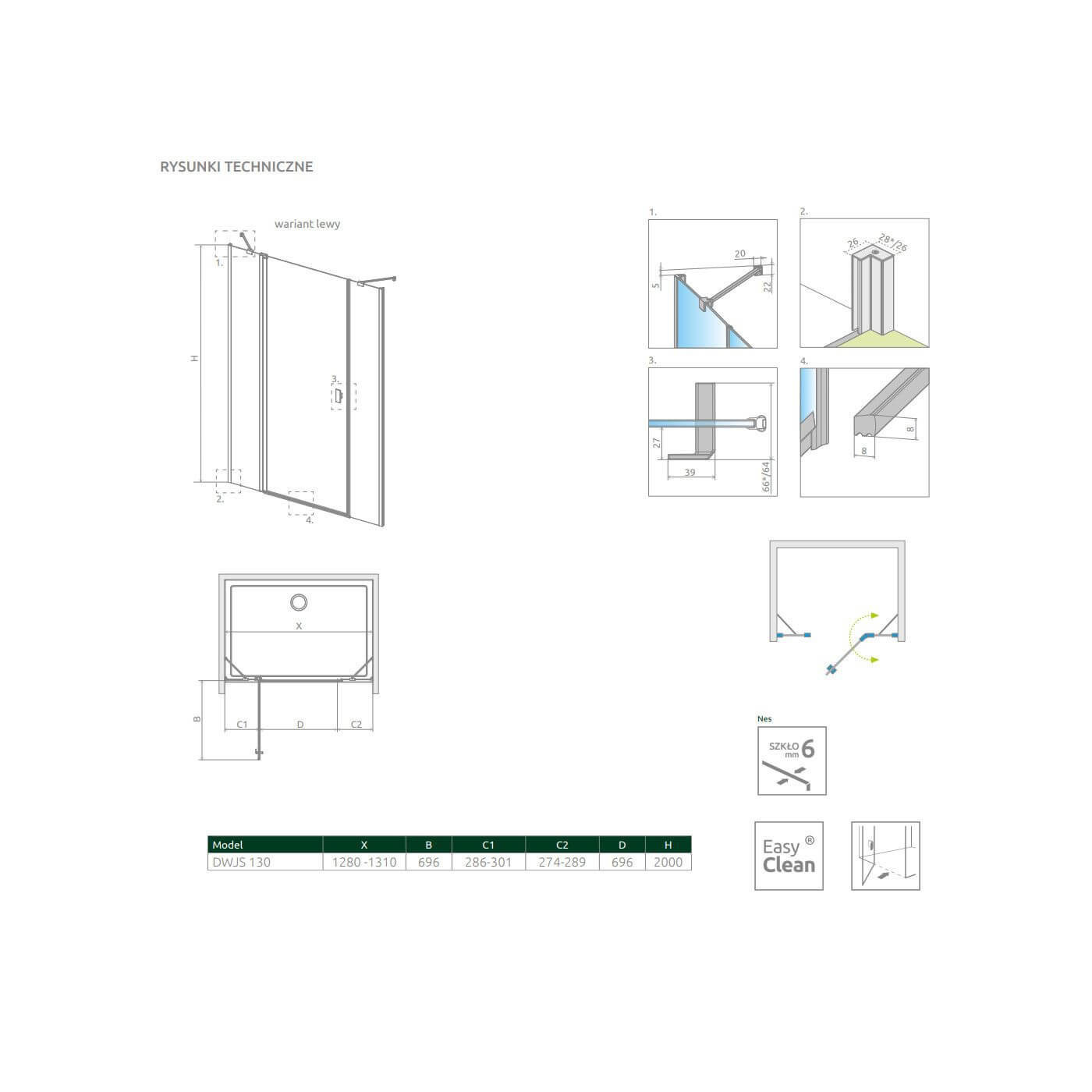 Drzwi Prysznicowe Nes DWJS 130 Lewe 10038130-01-01L Radaway