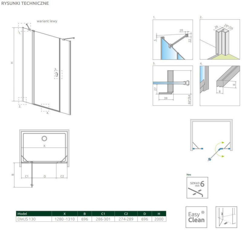 Drzwi Prysznicowe Nes DWJS 130 Lewe 10038130-01-01L Radaway