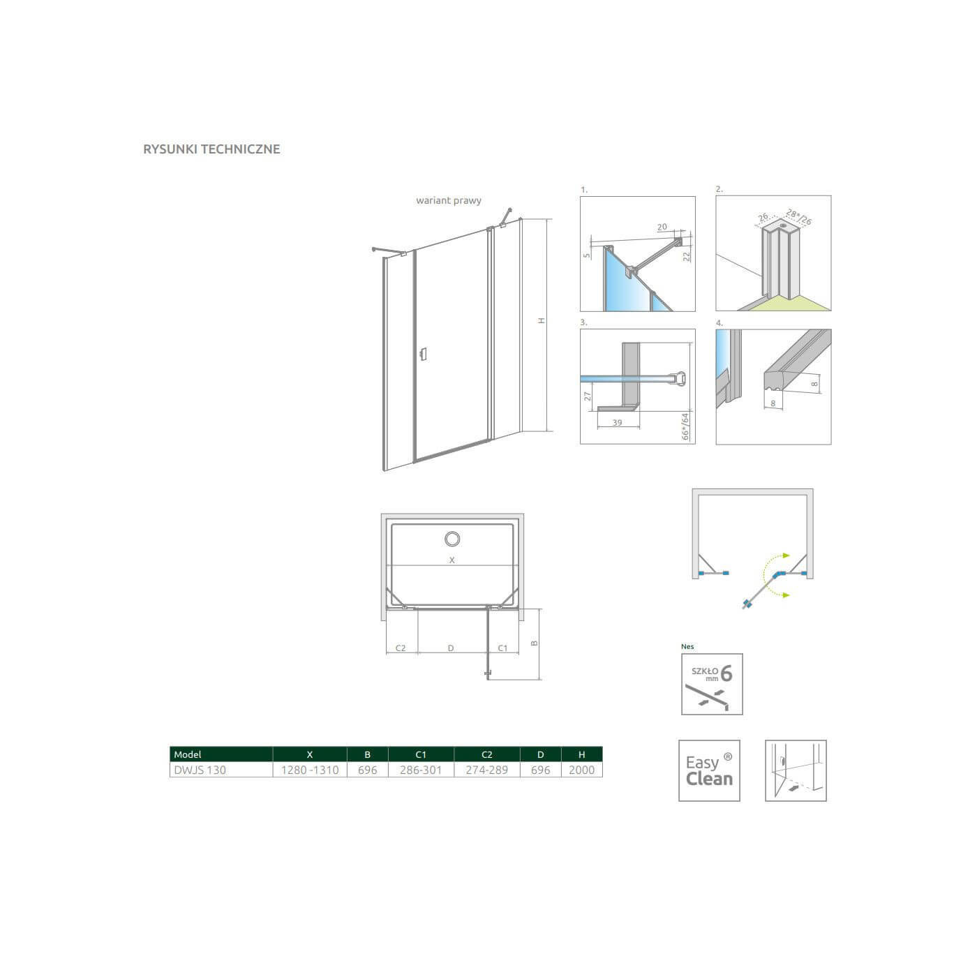 Drzwi Prysznicowe Nes DWJS 130 Prawe 10038130-01-01R Radaway