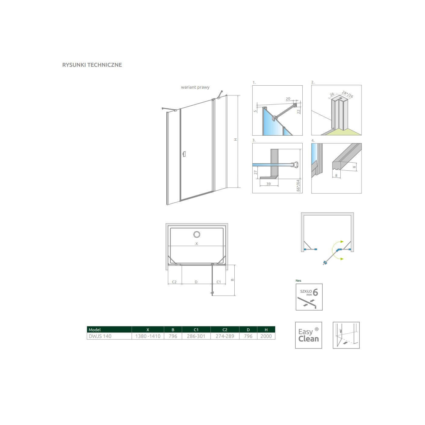 Drzwi Prysznicowe Nes DWJS 140 Prawe 10038140-01-01R Radaway