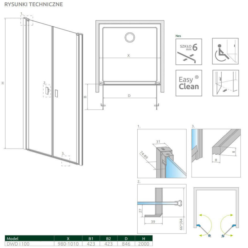 Drzwi prysznicowe Nes DWD I Czarne 100 10027100-54-01 Radaway