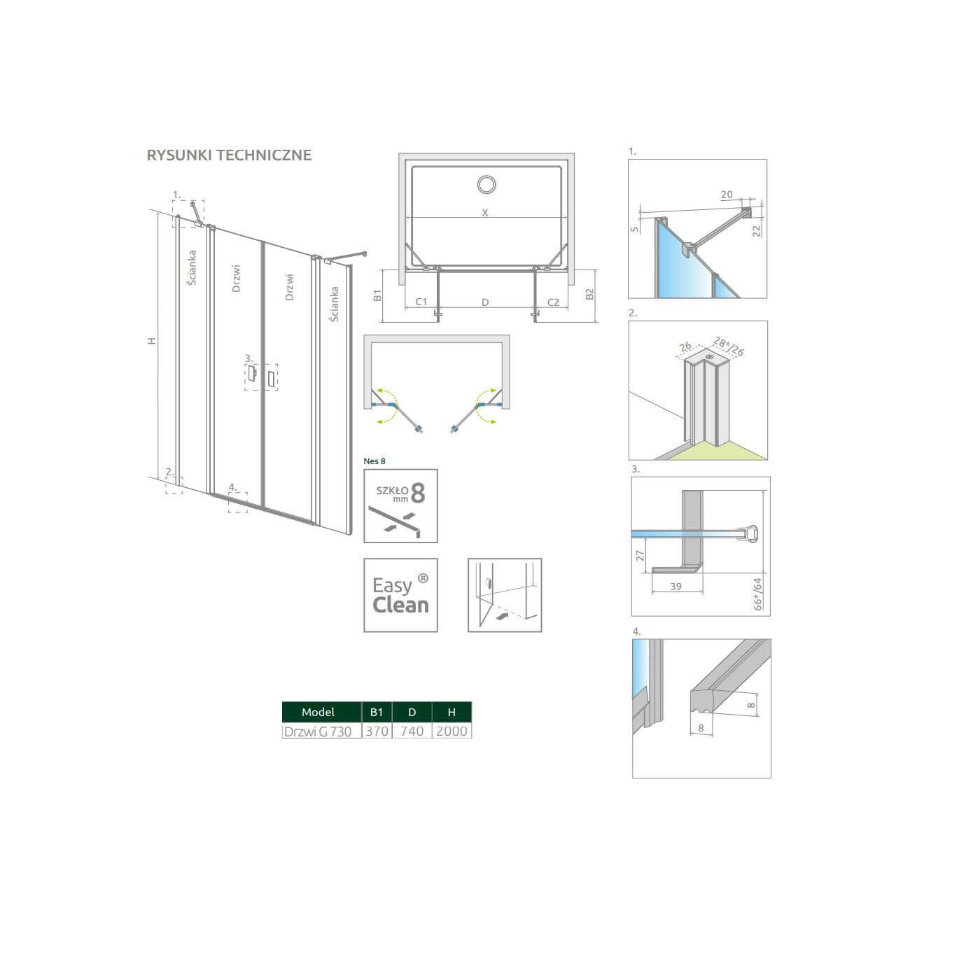 Drzwi Prysznicowe Nes 8 DWD II 730 10081073-01-01 Radaway