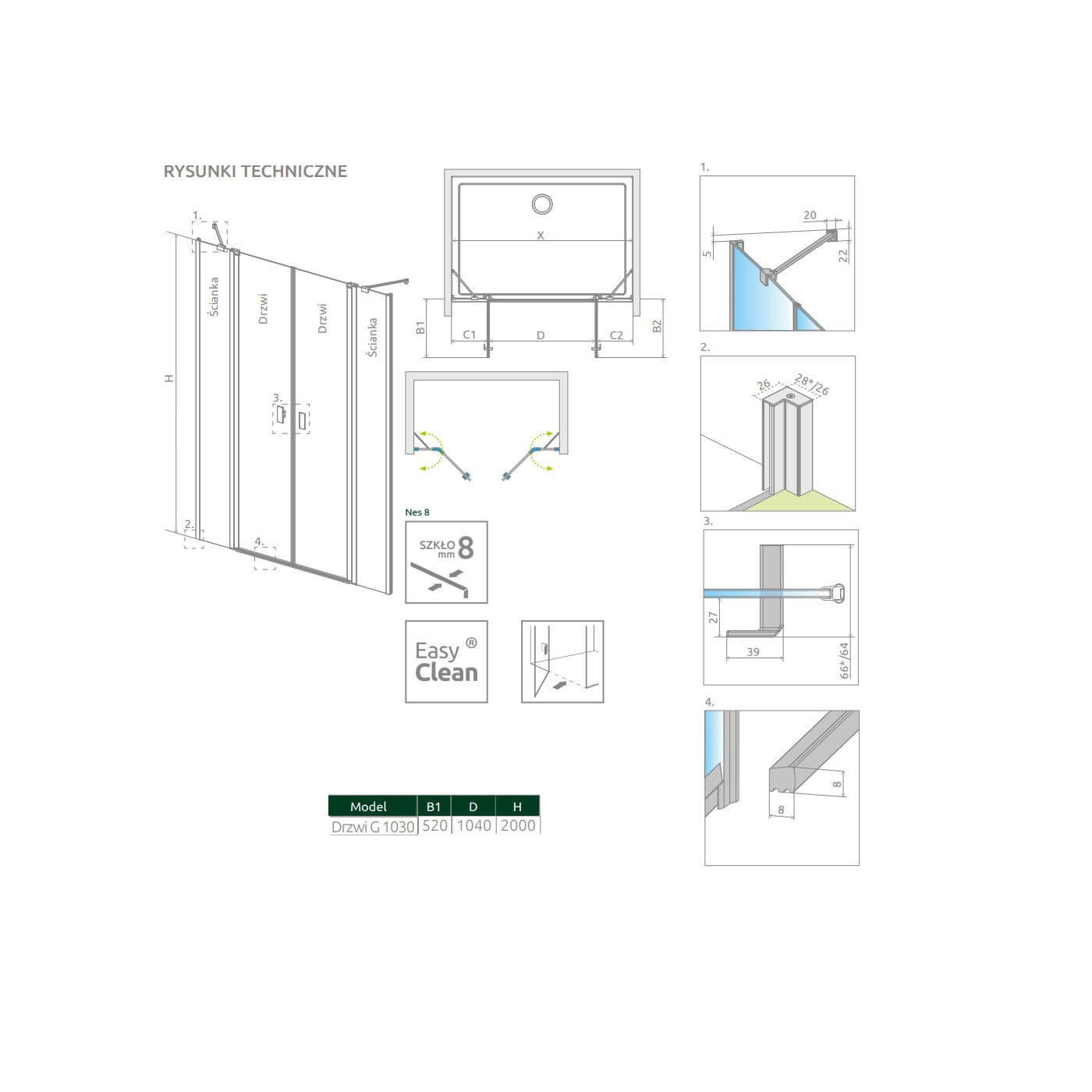Drzwi Prysznicowe Nes 8 DWD II 1030 10081030-01-01 Radaway