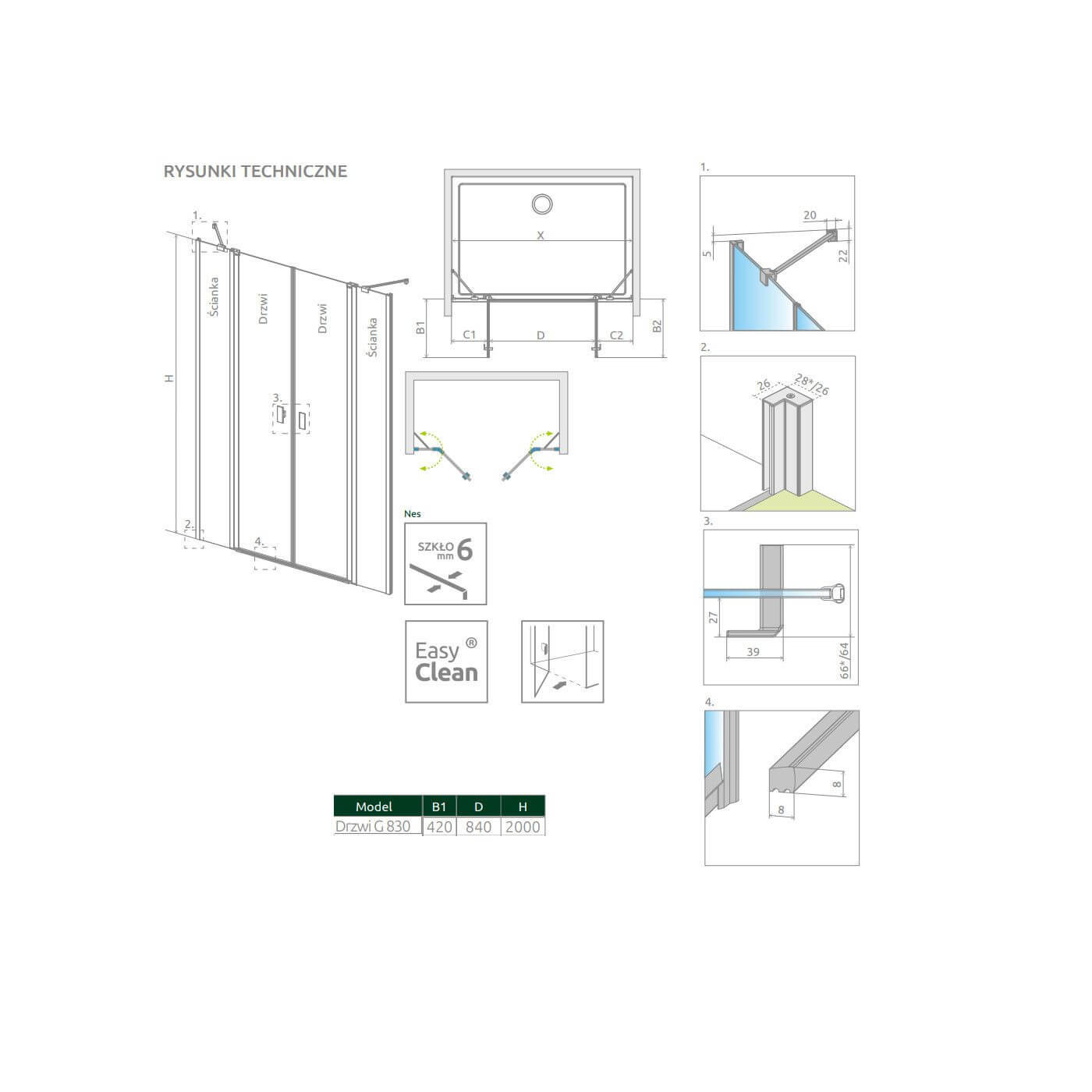 Drzwi Prysznicowe Nes DWD II 830 10037083-01-01 Radaway