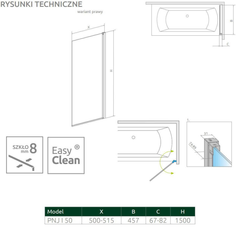 Parawan Nes 8 PNJ 50 Czarny Prawy Frame Nes 8 10061050-54-56R Radaway