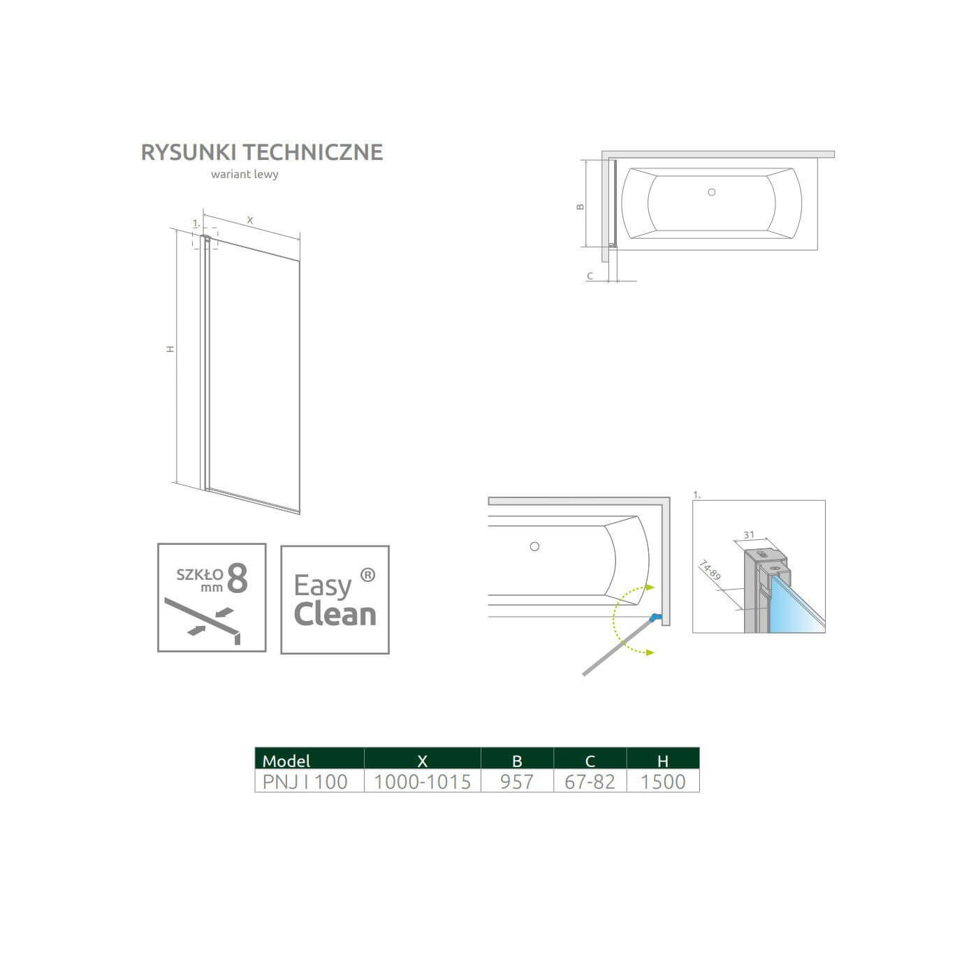 Parawan Nes 8 PNJ 100 Czarny Lewy Frame Nes 8 10061100-54-56L Radaway