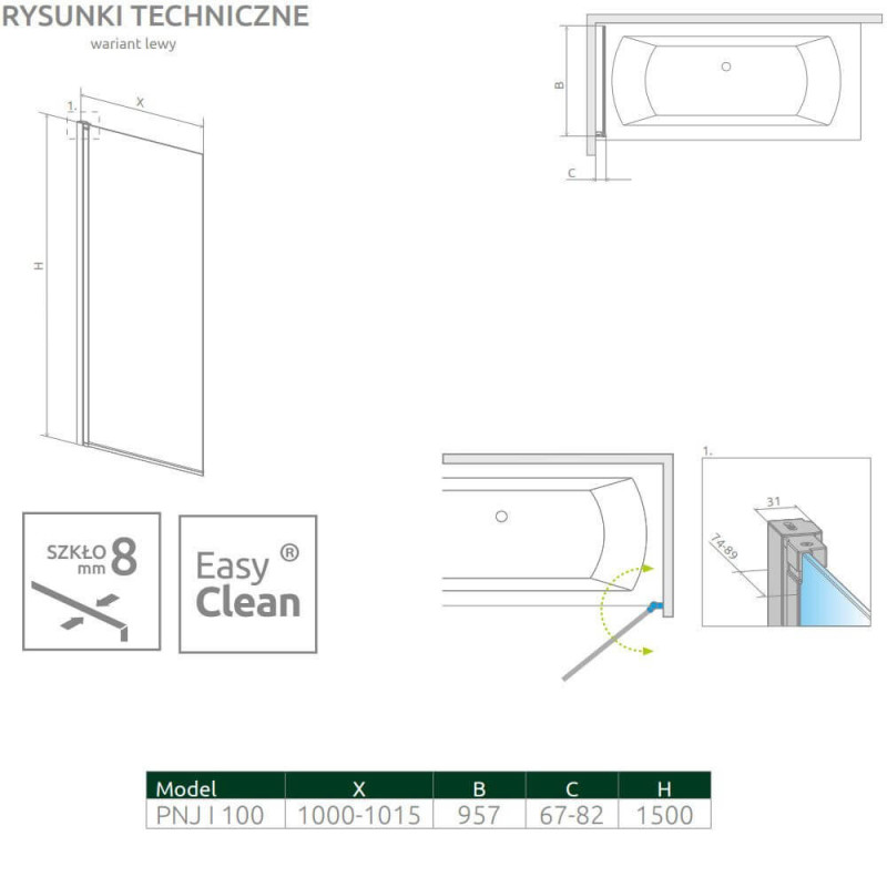 Parawan Nes 8 PNJ 100 Czarny Lewy Frame Nes 8 10061100-54-56L Radaway